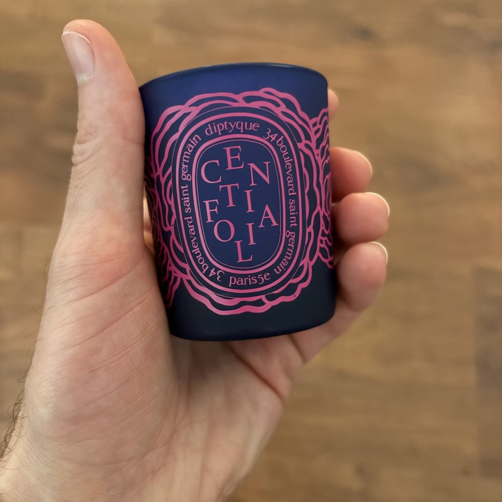 diptyque 2.4 oz small glass votive with pink Centifolia motif RARE scent